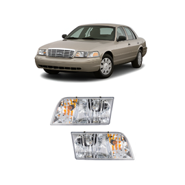 1998–2011 Ford Crown Victoria Headlight Set Driver & Passenger Side Halogen Pair 2Pc | OEM Fit