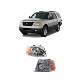 2003–2006 Ford Expedition Headlight Set Left and Right Side Chrome Halogen w/ Bulb(s) (2-Piece Set) | OEM Fit
