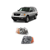 2003–2006 Ford Expedition Headlight Set Left and Right Side Chrome Halogen w/ Bulb(s) (2-Piece Set) | OEM Fit