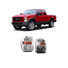 2008–2010 Ford F-250 Super Duty Headlight Set Driver & Passenger Side Halogen with Bulbs Chrome | OEM Fit
