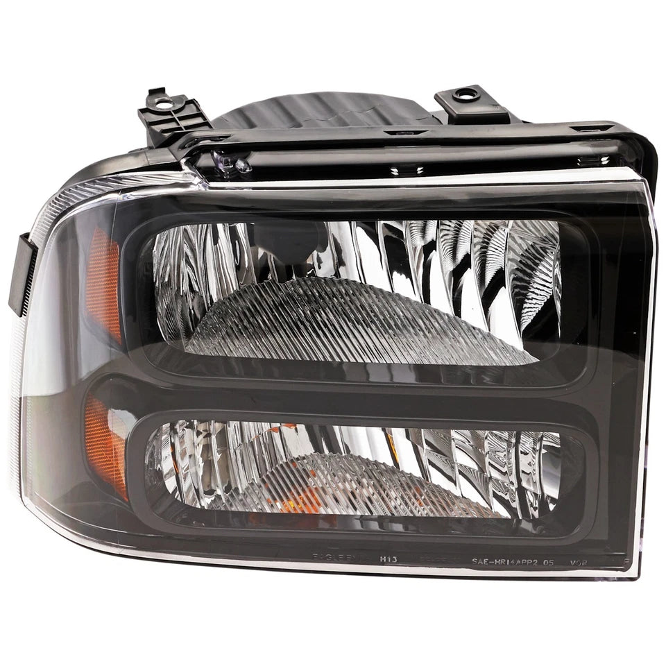 Headlights For 2005-2007 Ford F-250 Super Duty Driver & Passenger Side Halogen w/ Bulbs Black (Pair, Set of 2)