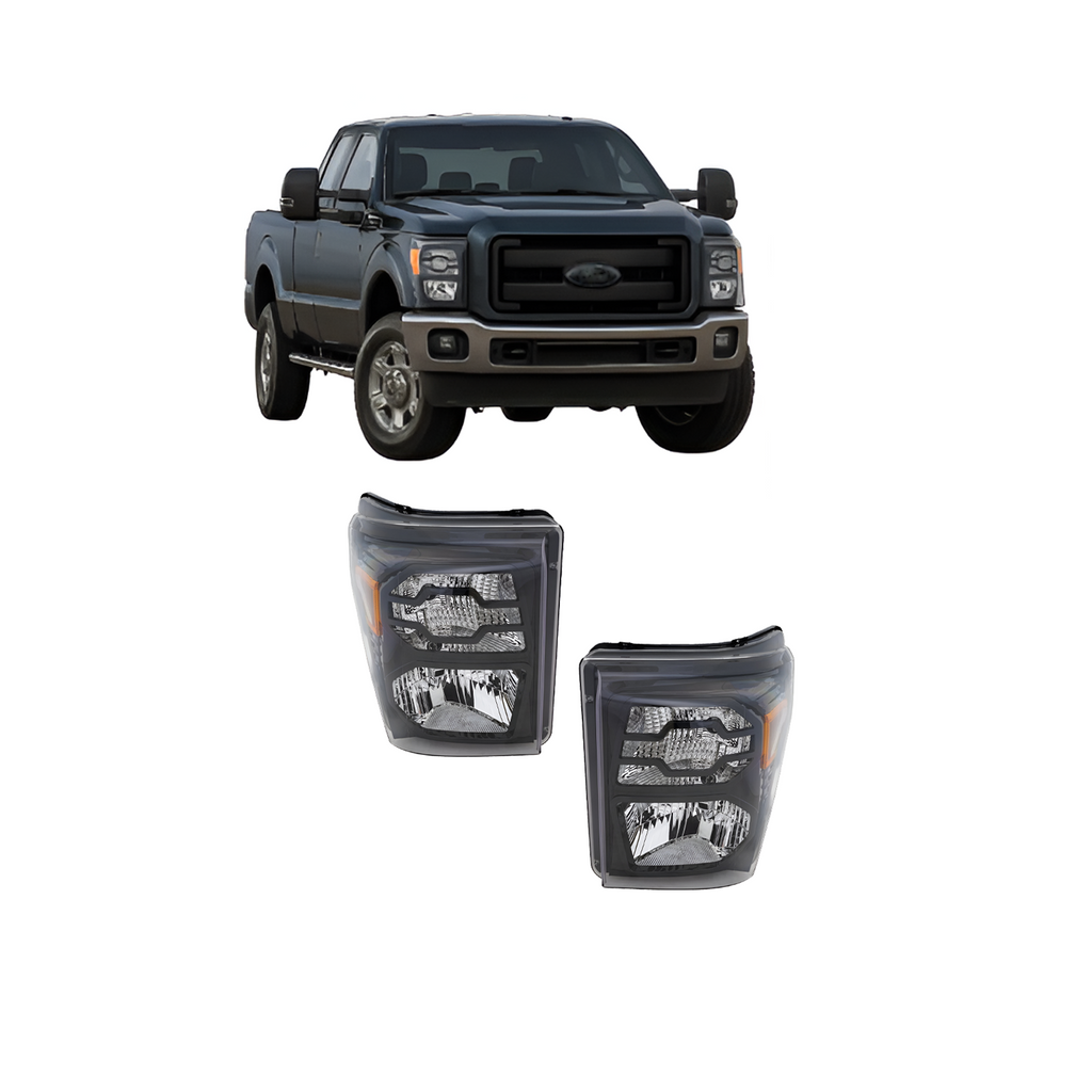 2011–2016 Ford F-250 Super Duty Headlight Set Left and Right Side Black Halogen | OEM Fit