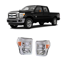 Load image into Gallery viewer, 2011–2016 Ford F-250 Super Duty Headlight Set Driver &amp; Passenger Side Halogen with Bulbs Chrome | OEM Fit