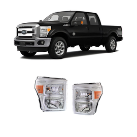 2011–2016 Ford F-250 Super Duty Headlight Set Driver & Passenger Side Halogen with Bulbs Chrome | OEM Fit