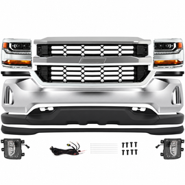 2016-2018 Chevrolet Silverado 1500 Front Bumper Chrome & Headlights Kit | OEM Fit