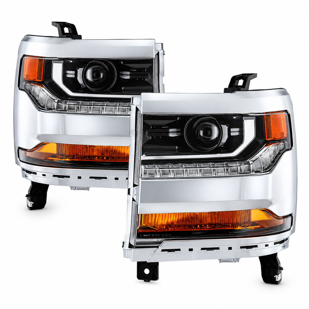 2016-2018 Chevrolet Silverado 1500 Front Bumper Chrome & Headlights Kit | OEM Fit