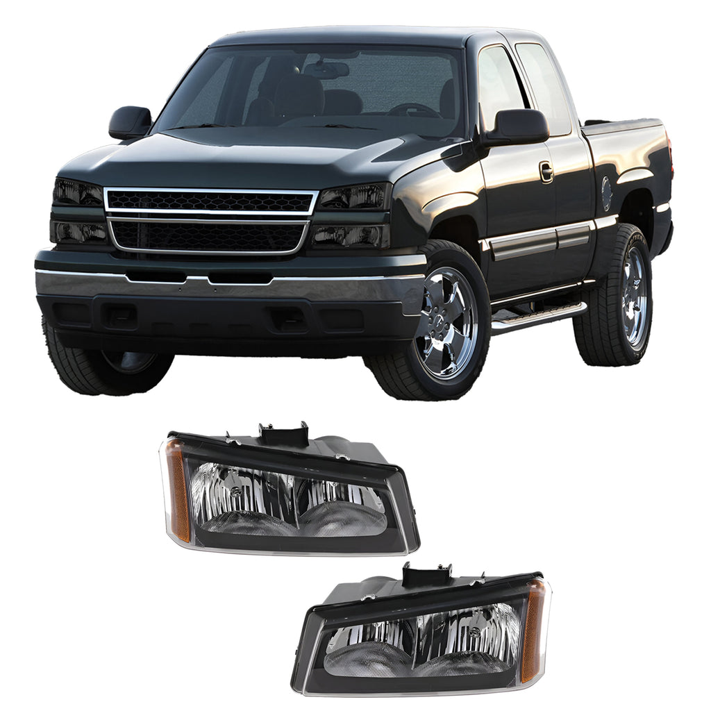2003-2007 Chevrolet Silverado Avalanche 1500 2500 3500 Front Headlights W/Bulbs | OEM Fit