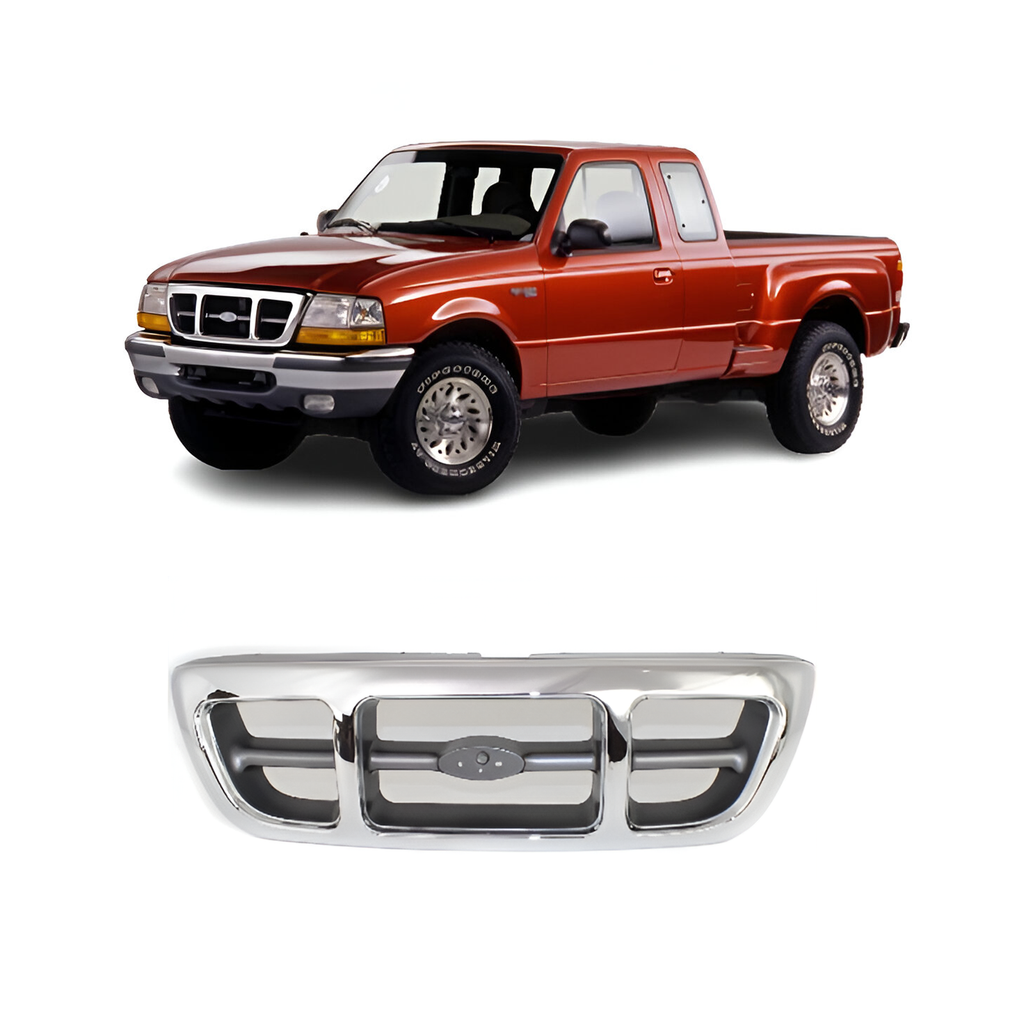 1998-2000 Ford Ranger Grille Chrome Shell Gray Insert Plastic | OEM Fit