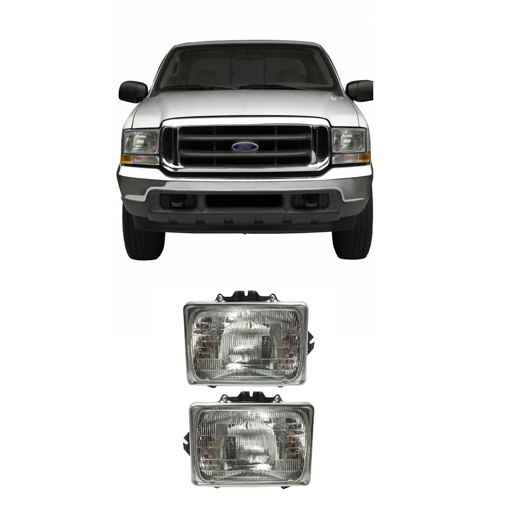 1999–2007 Ford F-250 Super Duty Headlight Set Left and Right Side Halogen w/ Bulb(s) (2-Piece Set) | OEM Fit