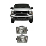 1999–2007 Ford F-250 Super Duty Headlight Set Left and Right Side Halogen w/ Bulb(s) (2-Piece Set) | OEM Fit