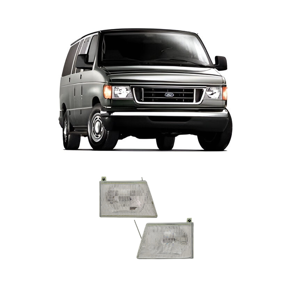 Headlights For 1999-2007 Ford E-350 Super Duty Driver & Passenger Side Halogen w/ Bulbs (Pair, Set of 2)