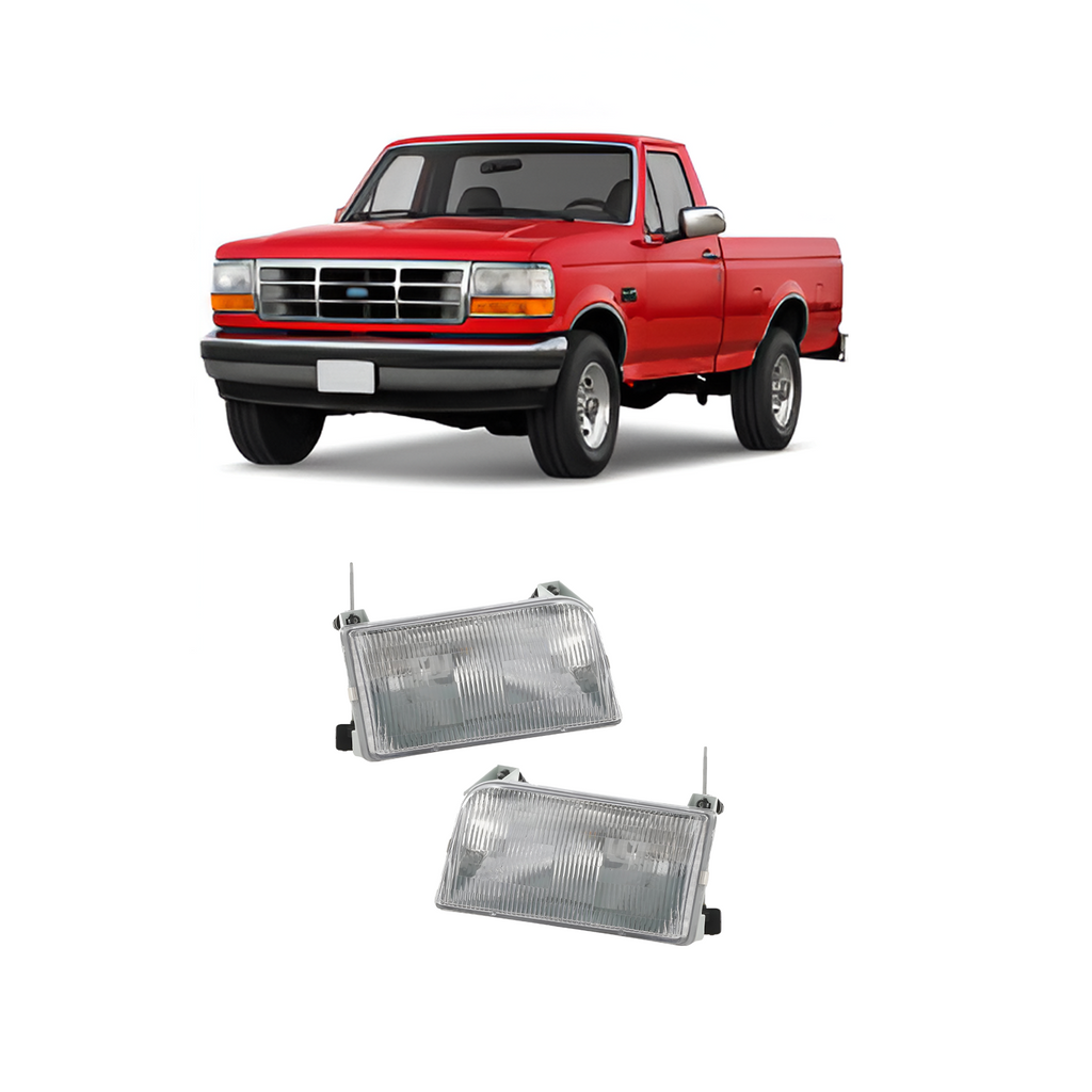 1992–1997 Ford F-150 Headlight Set Left and Right Side Halogen w/ Bulb(s) (Set of 2) | OEM Fit
