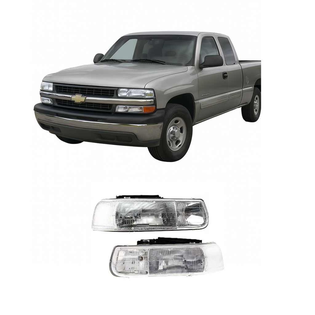 1999–2002 Chevrolet Silverado 1500 Headlight Set Base / LS / LT / WT Halogen | OEM Fit