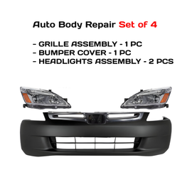 2003-2005 Honda Accord Front Bumper Cover Primed & Headlight Assembly Kit | OEM Fit