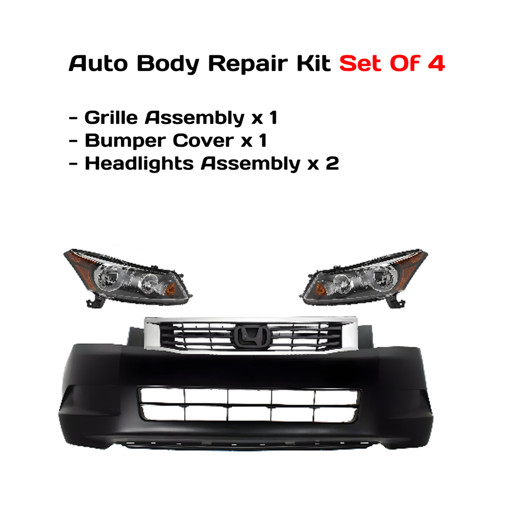 2008-2010 Honda Accord Front Bumper Cover Primed & Headlight Assembly Kit | OEM Fit