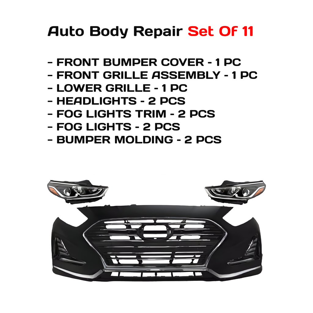 2018-2019 Hyundai Sonata Front Bumper Cover Primed & Headlight Assembly  | OEM Fit
