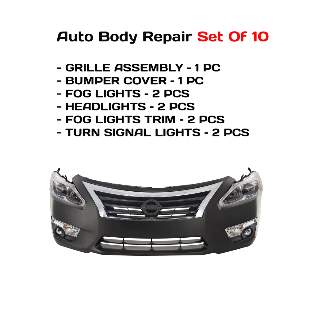 2013-2015 Nissan Altima Sedan Front Bumper Cover Primed & Headlight Assembly Kit | OEM Fit