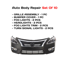 2013-2015 Nissan Altima Sedan Front Bumper Cover Primed & Headlight Assembly Kit | OEM Fit