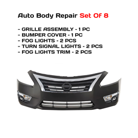 2013-2015 Nissan Altima Front Bumper Cover Primed & Fog Lights Assembly Kit | OEM Fit