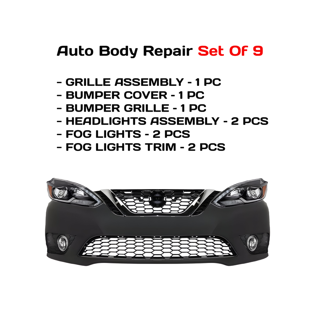 2016-2019 Nissan Sentra Front Bumper Cover Paintable & Headlight Assembly | OEM Fit