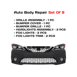2016-2019 Nissan Sentra Front Bumper Cover Paintable & Headlight Assembly | OEM Fit