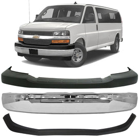 2003-2023 Chevrolet Express / GMC Savana 1500 2500 3500 4500 Front Bumper Chrome & Valance Kit  | OEM Fit