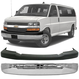 2003-2023 Chevrolet Express / GMC Savana 1500 2500 3500 4500 Front Bumper Chrome & Upper Cover | OEM Fit