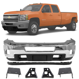 2011-2014 Chevrolet Silverado 2500 HD 3500 HD Front Bumper Chrome & Bumper Brackets Kit | OEM Fit