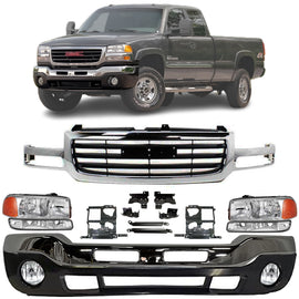 2003-2006 GMC Sierra 1500 Front Chrome Bumper Kit & Bumper Brackets  | OEM Fit