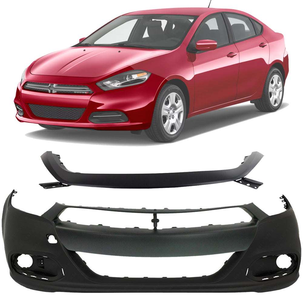 Front Bumper Cover & Upper Cover & Bumper Molding Trim Kit For 2013-2016 Dodge Dart