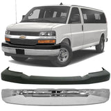 Front Bumper Chrome & Upper Cover For 2003-2023 Chevrolet Express / GMC Savana 1500 2500 3500 4500