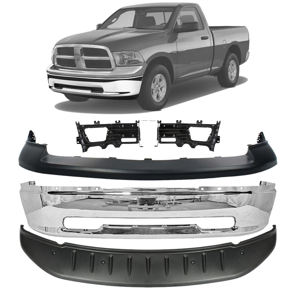 Front Bumper Chrome & Bumper Cover & Valance Kit For 2009-2012 Ram 1500