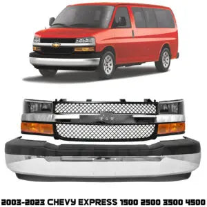 Front Bumper Kit and Headlight Kit for 2003-2023 Chevrolet Express 1500 2500 3500 4500