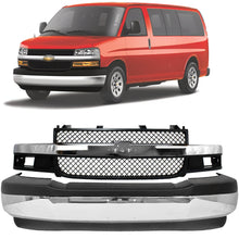 Load image into Gallery viewer, 2003-2017 Chevy Express GMC Savana Front Bumper Chrome &amp; Grille Assembly Kit | OEM Fit