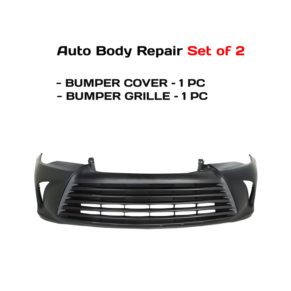 2015-2017 Toyota Camry Front Bumper Cover Primed & Bumper Grille Black Kit | OEM Fit