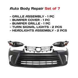 2015-2017 Toyota Camry Front Bumper Cover Primed & Headlights Assembly Kit | OEM Fit
