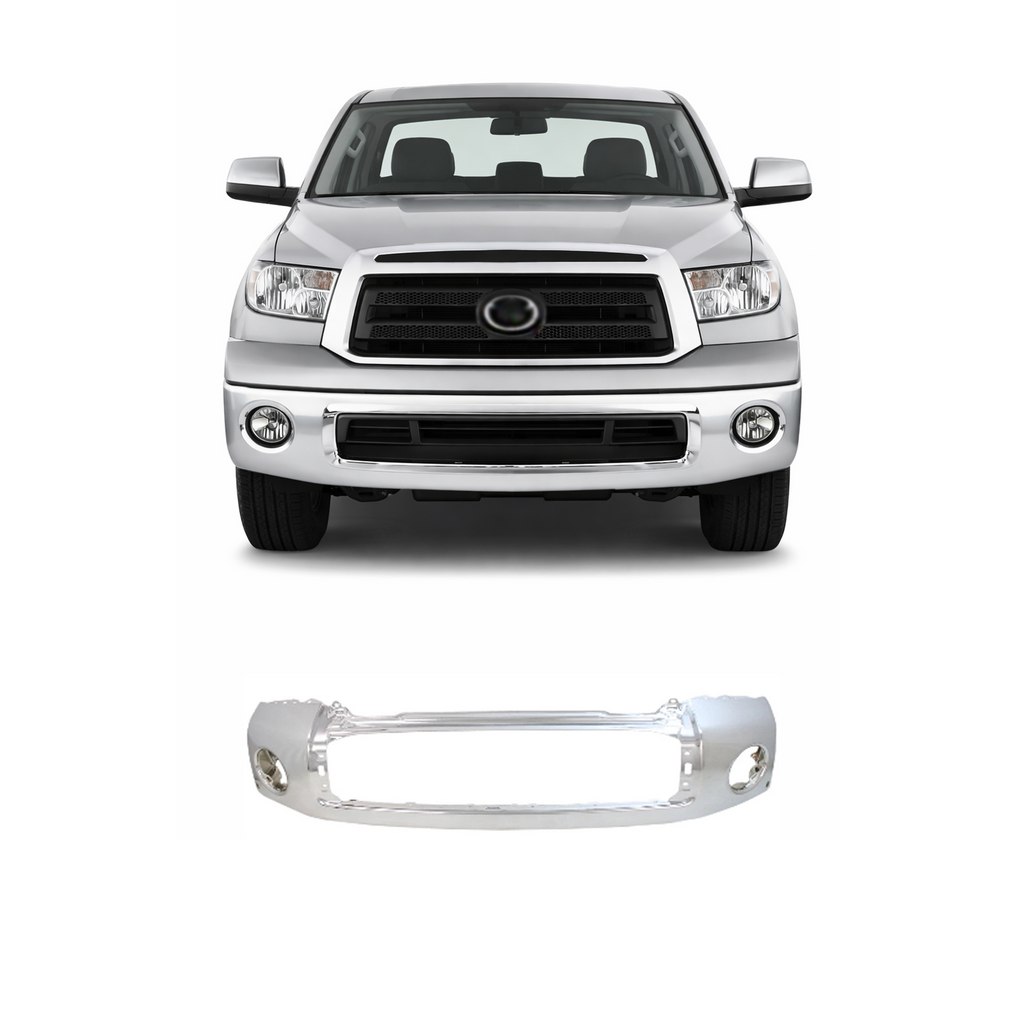Front Bumper Face Bar For 2007-2013 Toyota Tundra Base/SR5/Platinum Chrome w/ Park Assist (1-Piece Set)