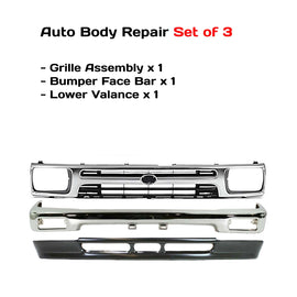 1989-1995 Toyota Pickup 2WD Front Bumper Chrome & Grille Assembly & Valance Kit  | OEM Fit