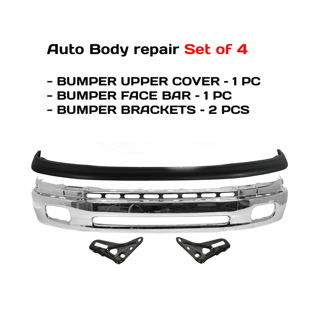 2000-2002 Toyota Tundra Front Bumper Chrome & Bumper Upper Cover & Brackets Kit | OEM Fit
