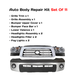 2007-2009 Toyota Tundra Front Bumper Chrome Steel & Headlight Assembly Kit | OEM Fit