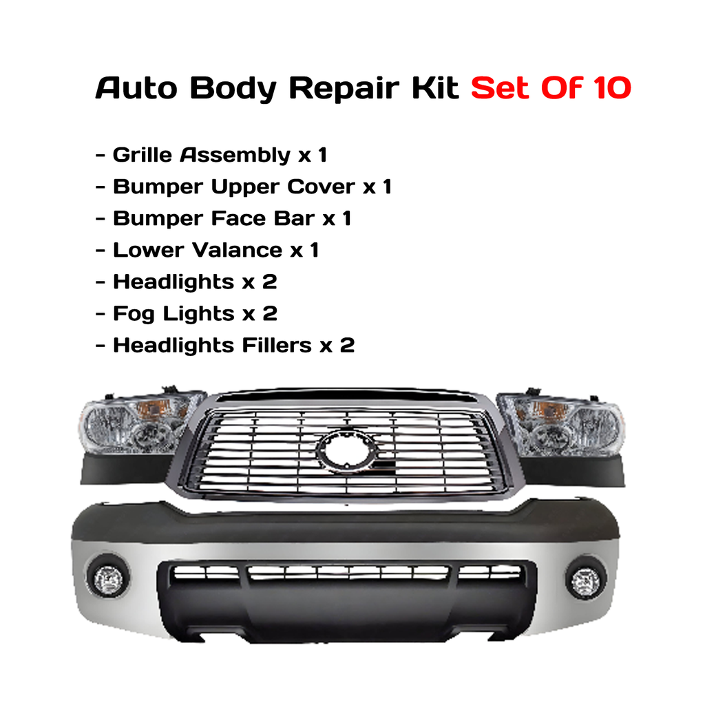 2010-2013 Toyota Tundra Front Bumper Chrome Steel & Headlights Assembly Kit | OEM Fit