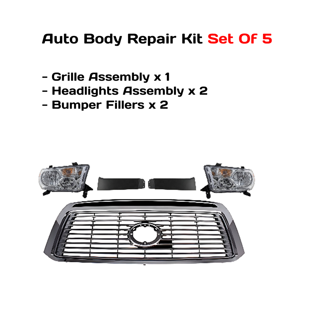 2010-2013 Toyota Tundra Front Grille Assembly Chrome & Headlights Assembly | OEM Fit