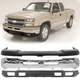Replacement 2003–2007 Chevrolet Silverado 1500 – 3-Piece Kit Front Bumper Face Bar Chrome & Valance Textured, OEM Fit, Includes Bumper Cover, Bumper Face Bar & Lower Valance