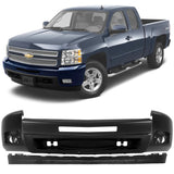 Front Bumper Primed & Fog Lights Set For 2007-2013 Chevrolet Silverado 1500