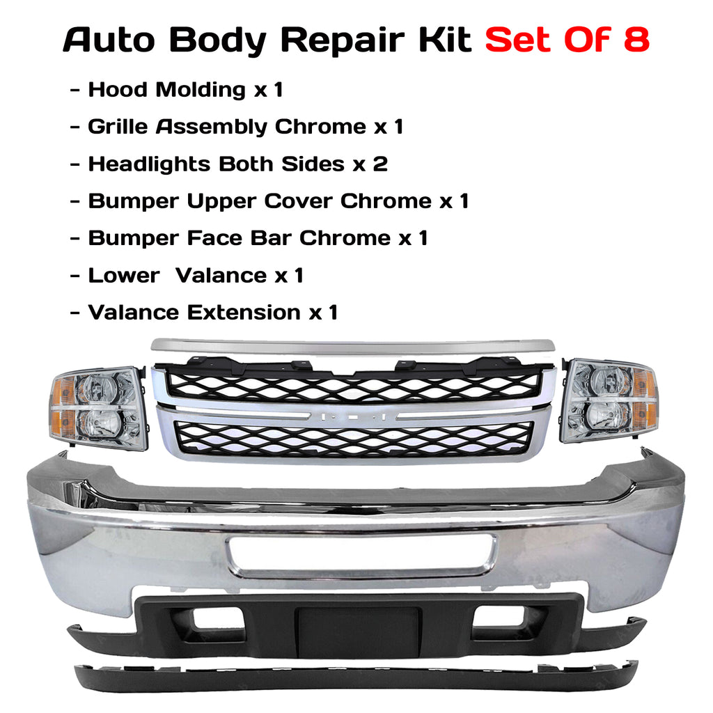 2011-2014 Chevrolet Silverado 2500HD 3500 HD Front Bumper Chrome & Headlights Kit | OEM Fit