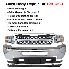 2011-2014 Chevrolet Silverado 2500HD 3500 HD Front Bumper Chrome & Headlights Kit | OEM Fit
