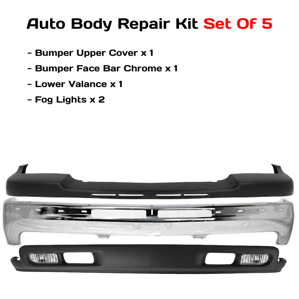 2001-2002 Chevrolet Silverado 2500HD 3500HD Front Bumper Chrome Kit & Fog Lights | OEM Fit