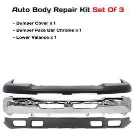 Replacement 2003–2007 Chevrolet Silverado 1500 – 3-Piece Kit Front Bumper Face Bar Chrome & Valance Textured, OEM Fit, Includes Bumper Cover, Bumper Face Bar & Lower Valance