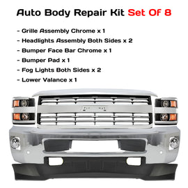 2015-2019 Chevrolet Silverado 2500 HD 3500 HD Front Bumper Chrome & Headlight Kit | OEM Fit