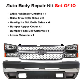 2003-2007 Chevrolet Silverado 1500 2500 Front Bumper Chrome & Headlight Kit | OEM Fit